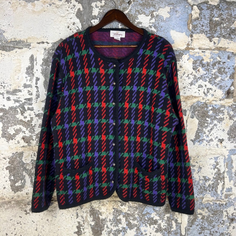 Vintage Worthington Cardigan Sweater Plaid Button Front Pockets Women 1X